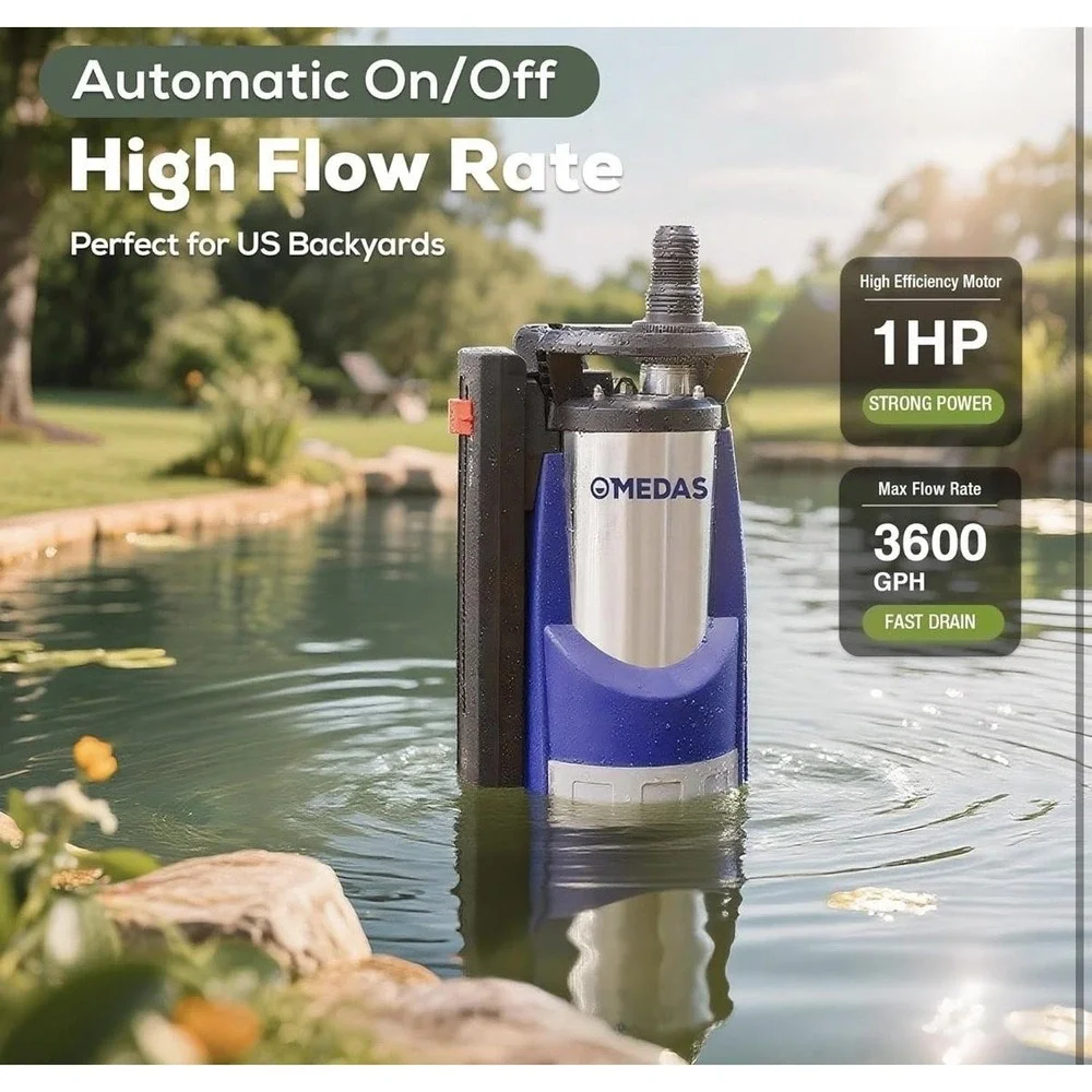 MEDAS 031 Auto Submersible Sump Utility Pump 1HP‎ 3600GPH Clean Water Blue